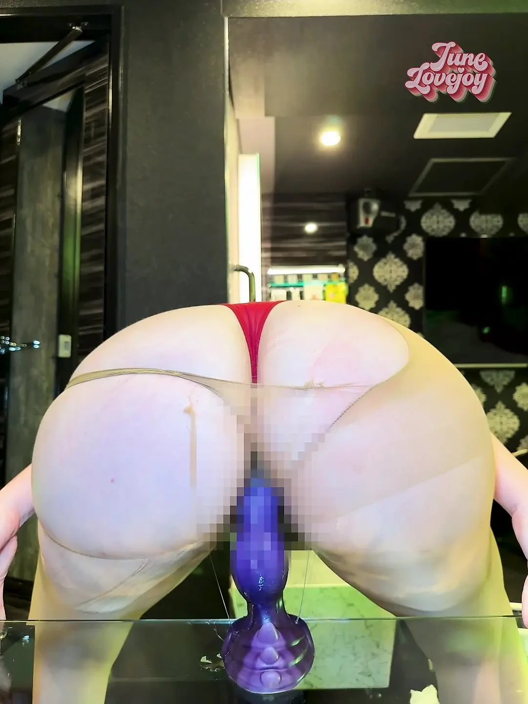 Big Ass Ripping Nylon Pantyhose and Riding Bad Dragon Dildo POV Reverse Cowgirl
