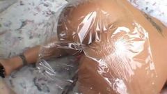 Blonde gets wrapped in foil and fucks her ass with hard cock