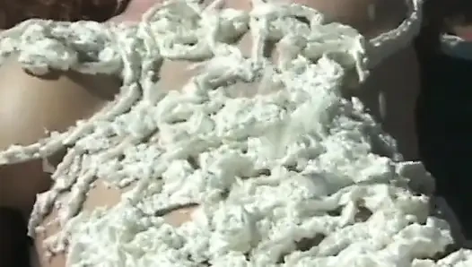 Hot brunette and stud get covered with whipped cream