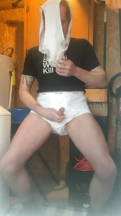 Stroking and cumming with my friends worn briefs