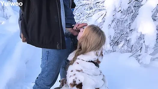 -30C It's very cold, but the cute russian girl wants ice cream in her Mouth