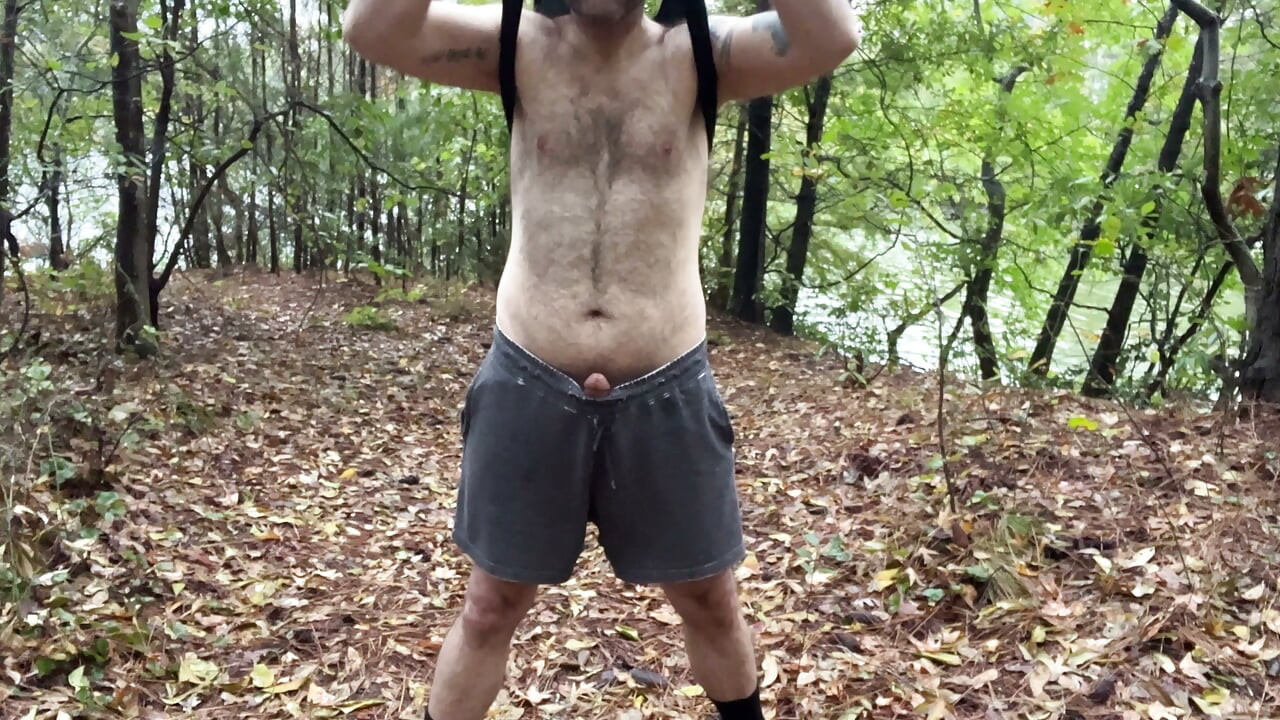 Handsome buddy jerking off by the lake at his local park exposed dick don cock penis hairy bator solo sexual