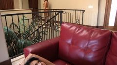 Chick gets her tight cunt eaten on the couch by dominatrix