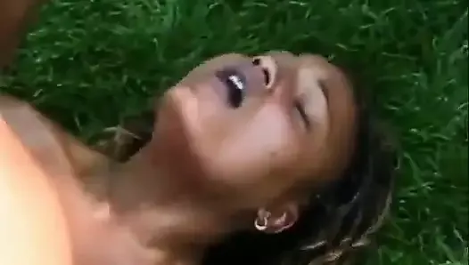 Young ebony bitch gets slammed outdoors