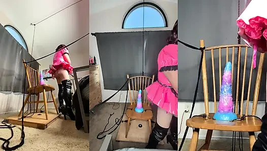 Sissy Candy in Self Bondage with Huge Dildos