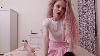 Playful cute kitty girl rides a massive cock to get a lovely creampie