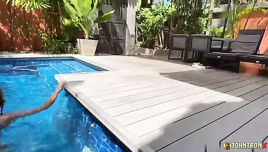JohnTronX - Wet Asian babe gets a hard anal pounding by the pool