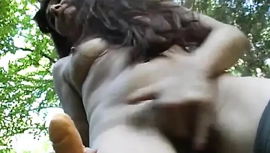 Dirty Brunette Fingers Her Pussy in a Park