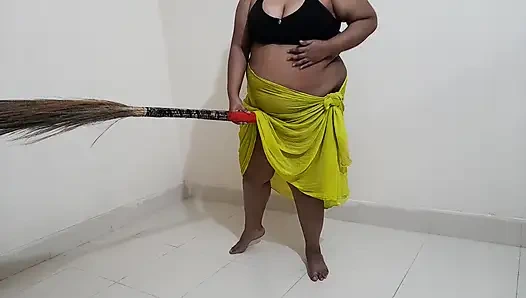 Desi Maid Gets Sexually Aroused While Sweeping the House and Has Sex with the Broom