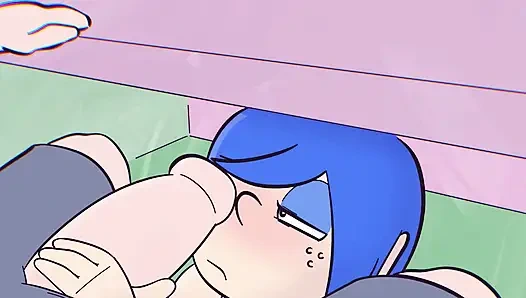 Schneller blowjob unter dem tisch im restaurant (parodie-cartoon)