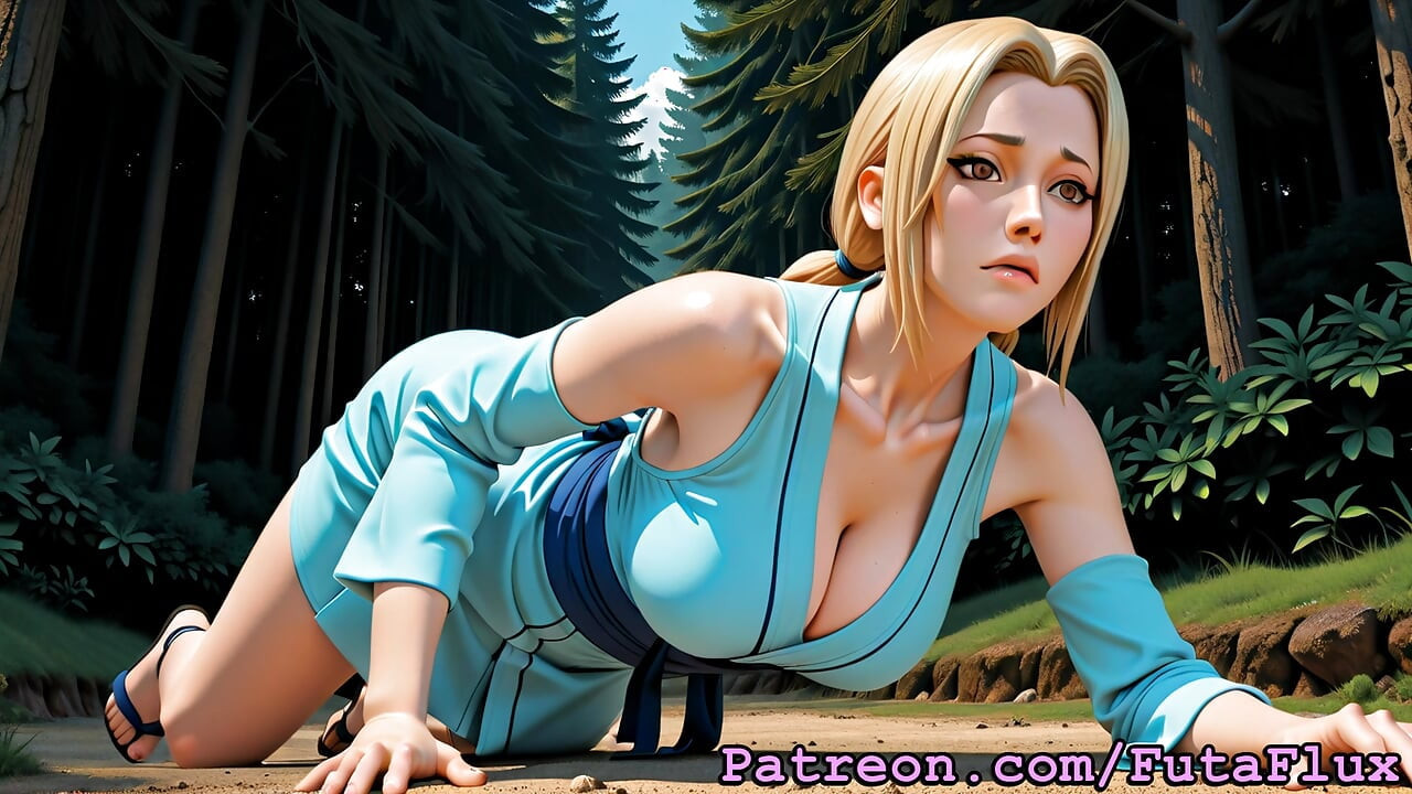 Футанари Цунаде из Наруто мастурбирует, камшоты, самоотсос