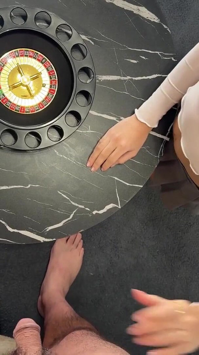 Two girls one guy Christmas Handjob Challenge House Party for fun and precum dripping oily cum | Clip 1