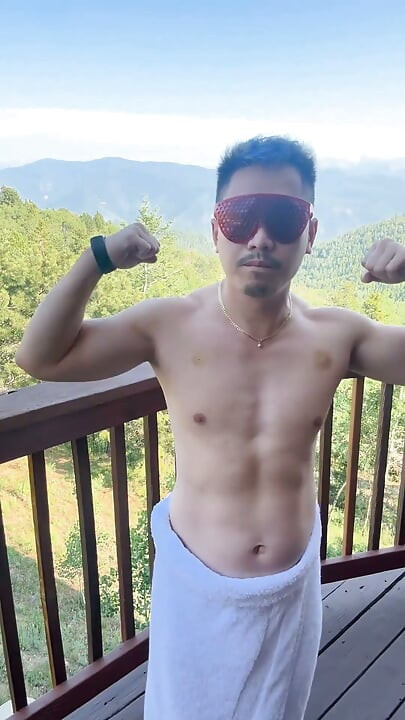 Mountain Top Tease: Muscular Asian Hunk's Solo Show