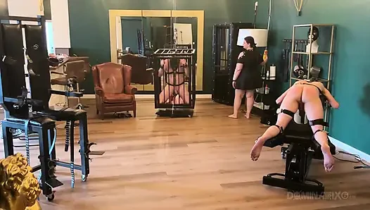 Piss Drenched Bound Slaves in Dominatrix Dungeon