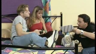 cute Couple fucking with man watching