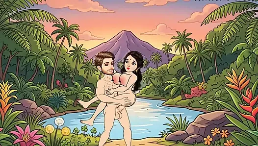 Man fucks woman with big cock in the forest, woman is very happy.