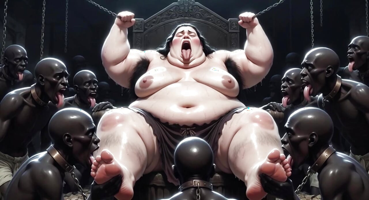 Ssbbw-koningin bedekt met slaventongen - intense lichaamsaanbidding orgasmes