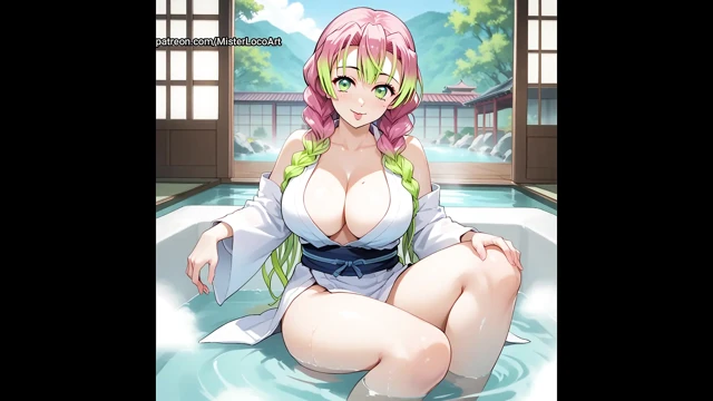 Mitsuri Kanroji busty resting in the hentai sauna