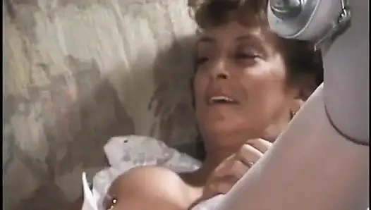 Mature slut gives this dude a foot job and then sucks his cock