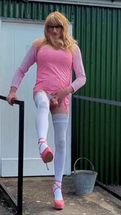 Spectacular moment from "Tranny Gina In Pink PVC Dress Masturbating, Cumming"