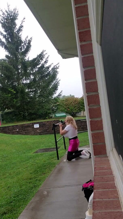 DeeDeeSlut69 in a Hot Pink Skirt and White Top out for Training with her toy. | Clip 1