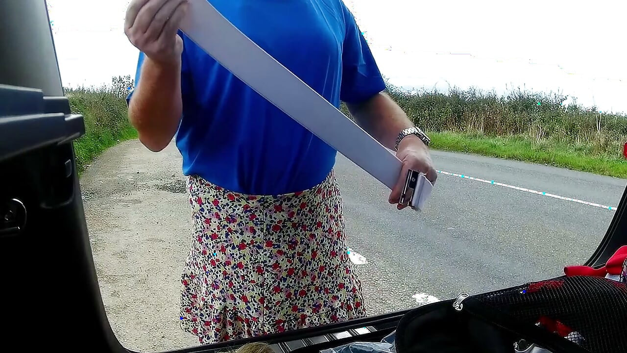 Parked at side of road and changing into cross dress, a little windy !!