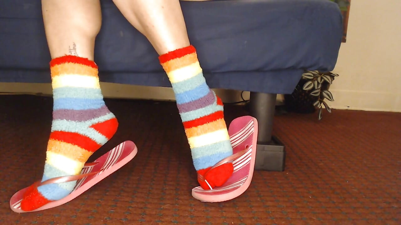 Fuzzy Socks in Pink Flip Flops