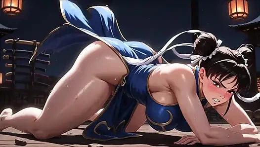 Chun li güçlü kalın kalçalar büyük göt ve ıslak amcık yırtık klasik mavi qipao çok edepsiz erotik