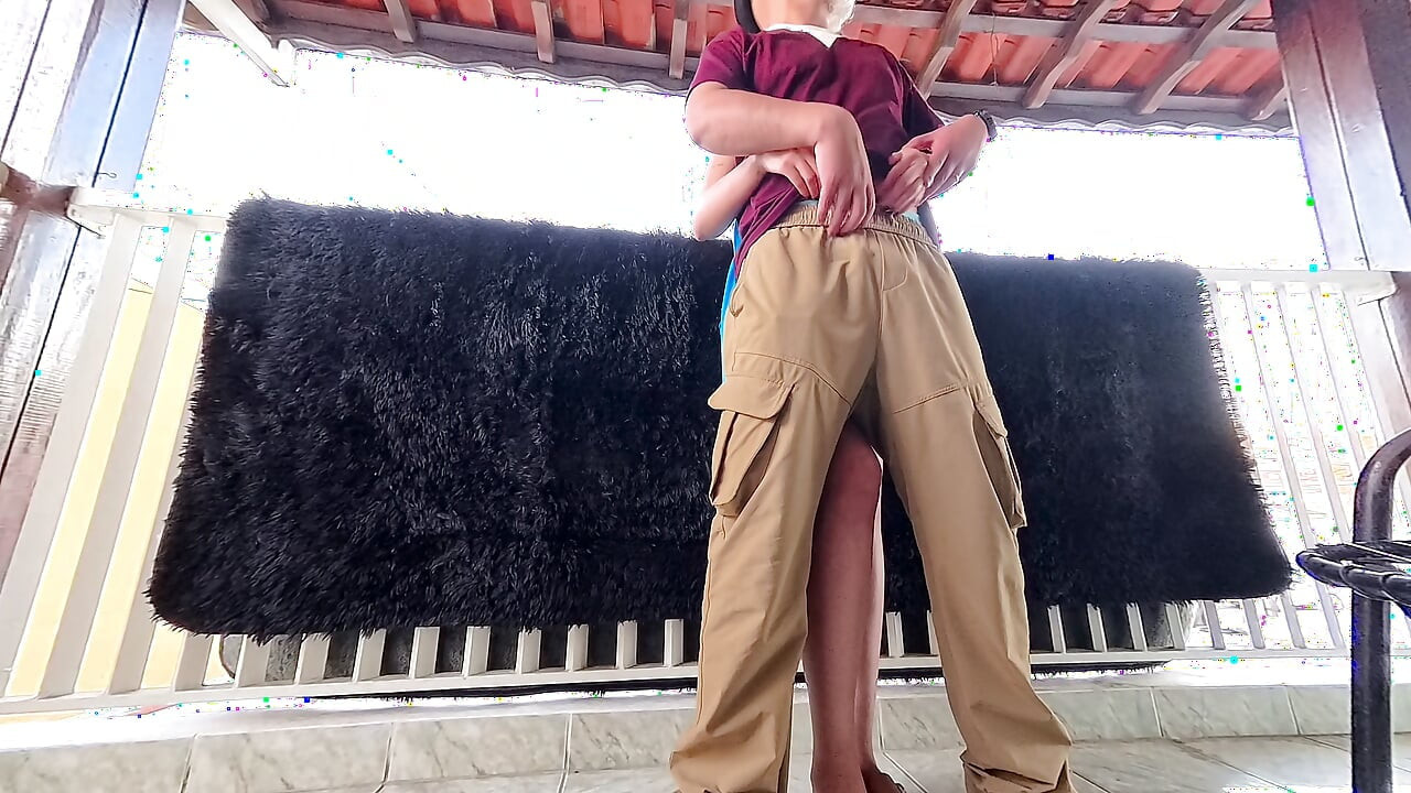 A post-party encounter ends with a creampie on the balcony.