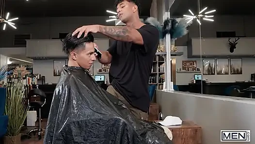 MEN - Angel Santana Rides His Barber Kenzo Alvarez’s Cock, Then Gets Fucked Doggystyle Against The Shop Mirror