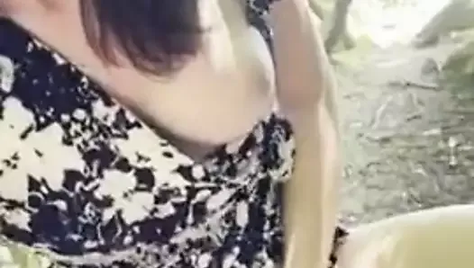 Milf pussy play by the lake