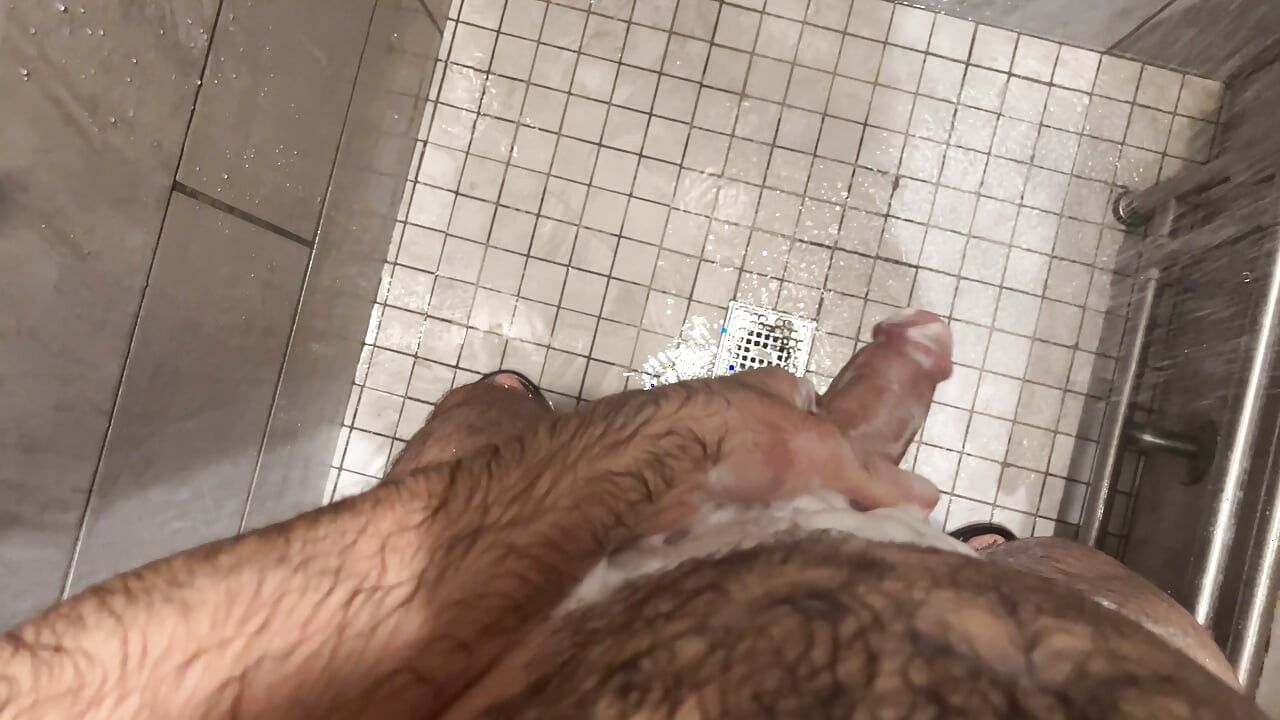 Handsome hairy erect public gym