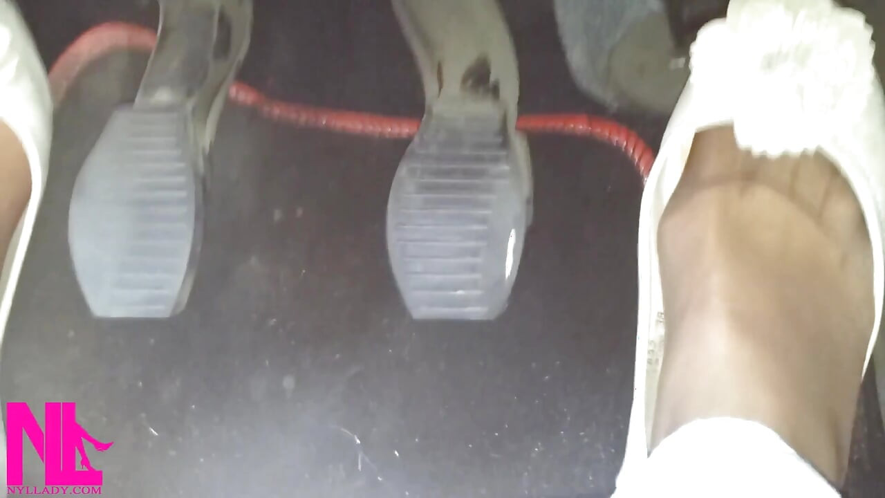 Pedal Pumping and Driving in Highway in Soft Worn Out Flats and Nylon Socks