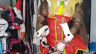 Kigurumi roll pvc kelinci suit breathplay dan tangan gratis vibrator
