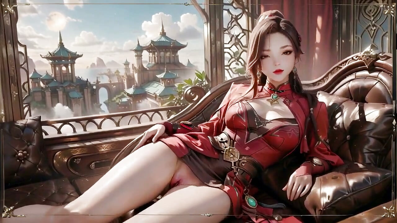 Red Armor Queen Arrives! Taboo Licking in Pure White Space, Shy High-tail Girl Covers Her Chest.