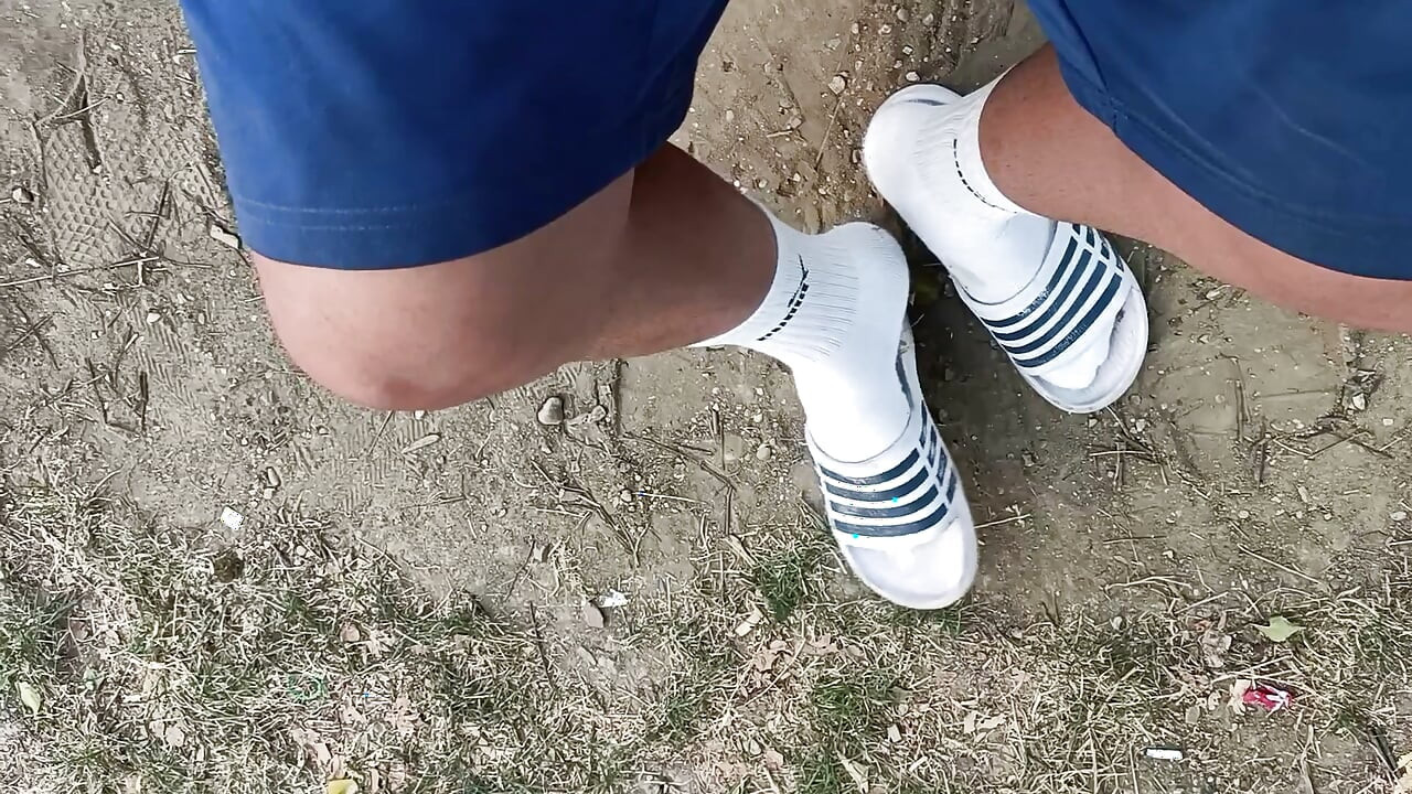 Making Socks Dirty in Slides - Used Socks and Slides and Uncut Soft Cock