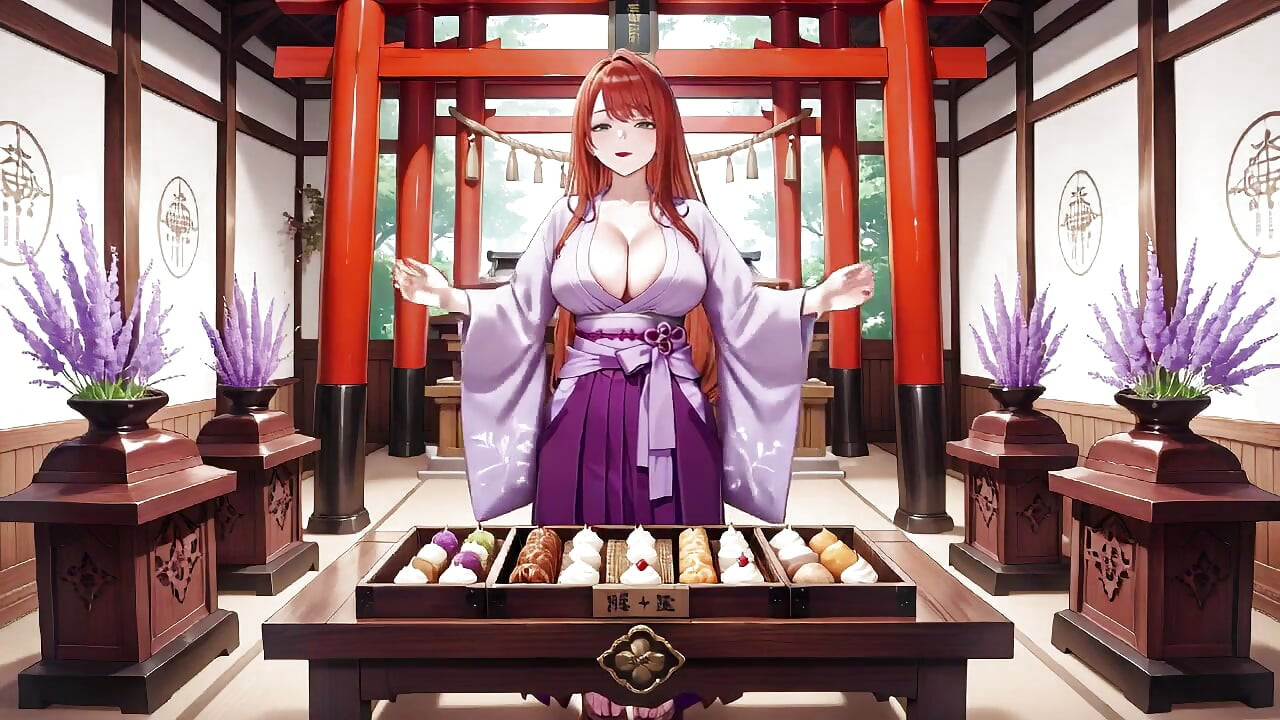 Crvenokosa Miko! Deep V Kimono natopljena, cveta od sereniti do ludila u vermilion Torii koridoru!