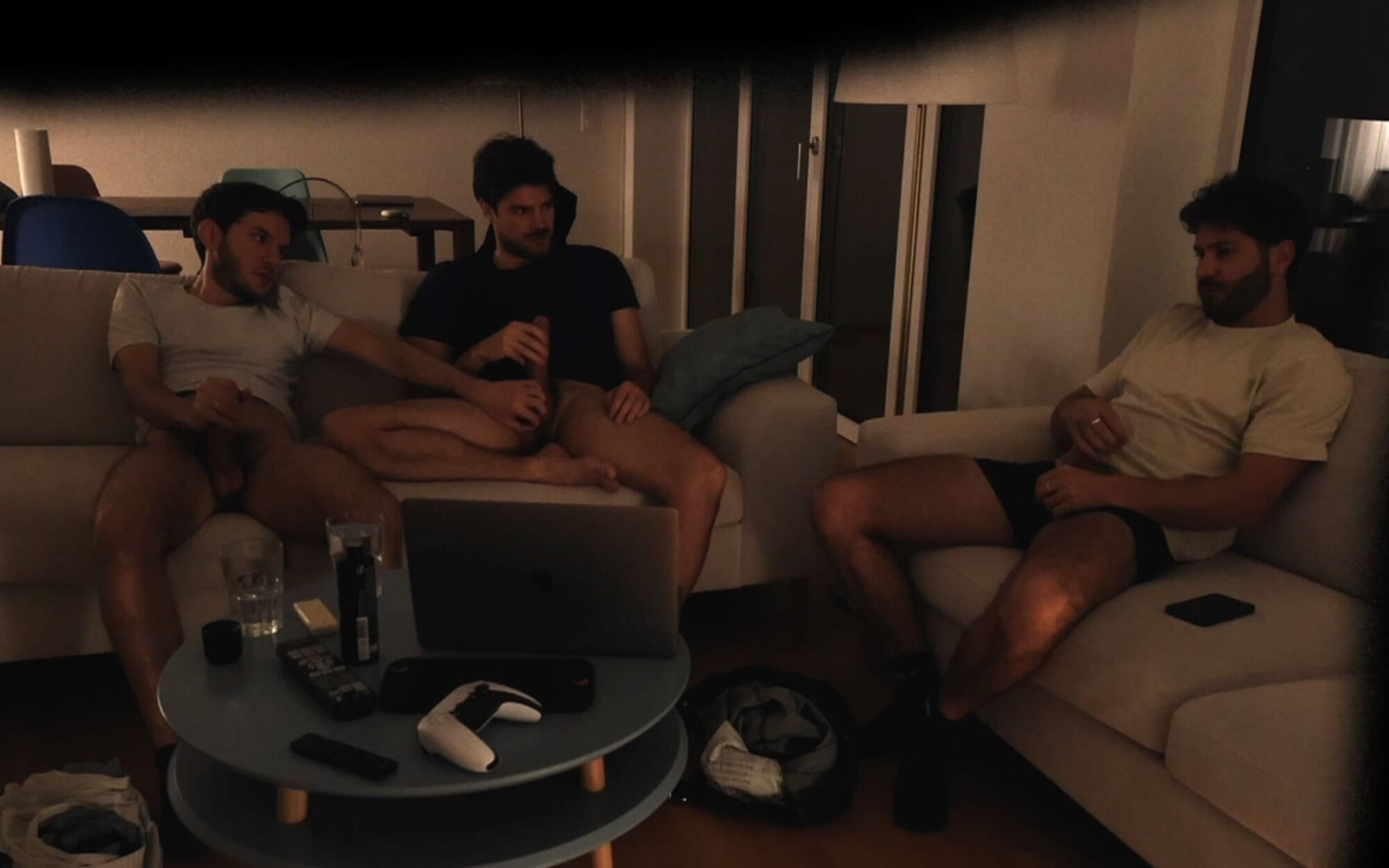 Straight Friend Jerks off with Gay Couple - Real Amateur