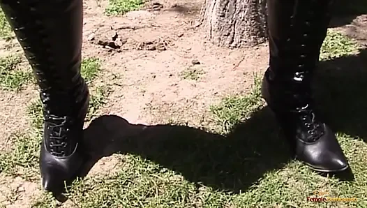 The mistress demands that her next doggy style service be done outdoor right now