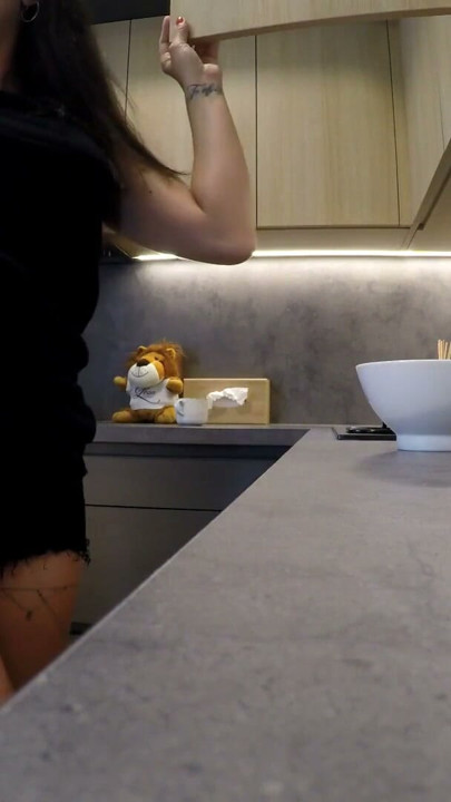 Hot Sexy Brunette MILF Housewife at home no panties in a Cut Miniskirt to flash her meaty juicy wet Pussy and Naked Ass | Clip 1