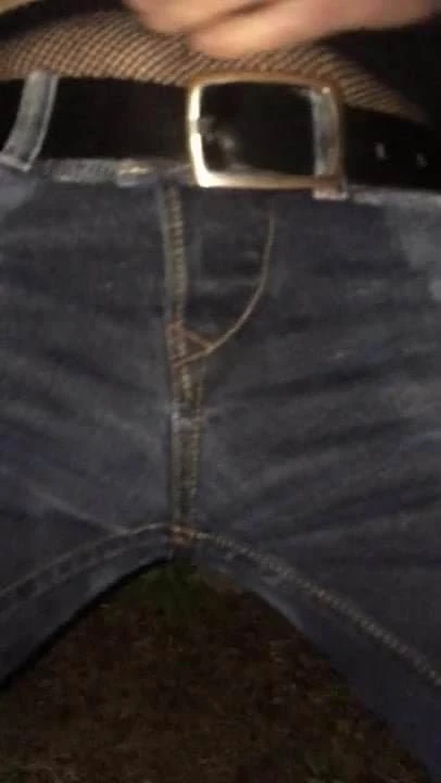 Denim, fishnets and silk outdoor strip