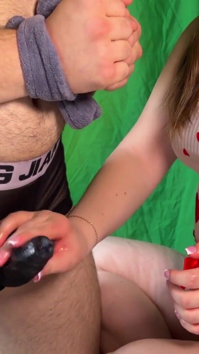 Handjob and Cum Through Underwear with Tied Hands - Huge Cumshot | Clip 2
