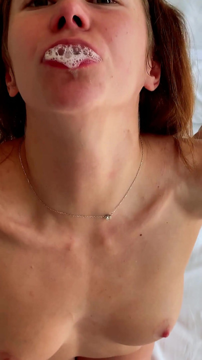 Cum Play - Homemade deepthroat with cum in mouth and playing sperm - Mia Bandini | Clip 1