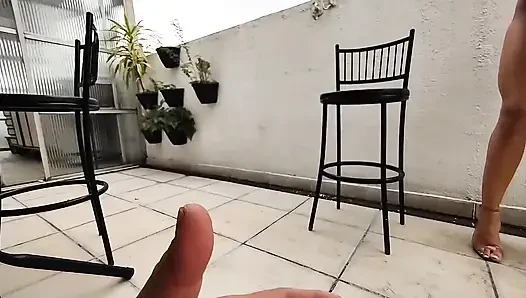 Young Prostitute Shows off on Client's Balcony and Enjoys Getting Everything Wet (squirt)
