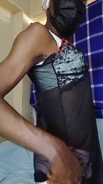 Pretty Sissy Jerks Dick and Grabs His Ass in Lingerie