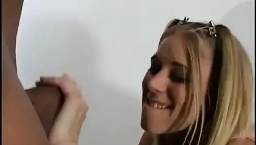 Young Salacious Blonde Student Katie Morgan Enjoys Improving Her Linguistick Skills Sucking 2 Huge Black Cocks