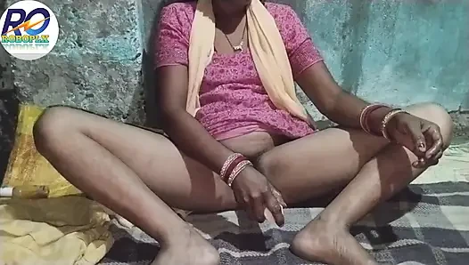 Desi village girl opened her salwar suit and inserted the penis and the dick into her pussy together and fucked her, Hindi audio