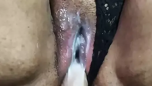 Playing with used pussy and full of cum.