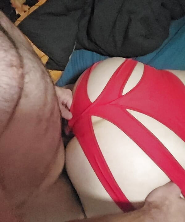 Cumming on her Sexy Red Panties