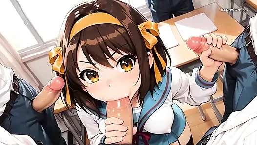 Bir okul sınıfında çifte penetrasyonlu grup seks (yapay zeka)